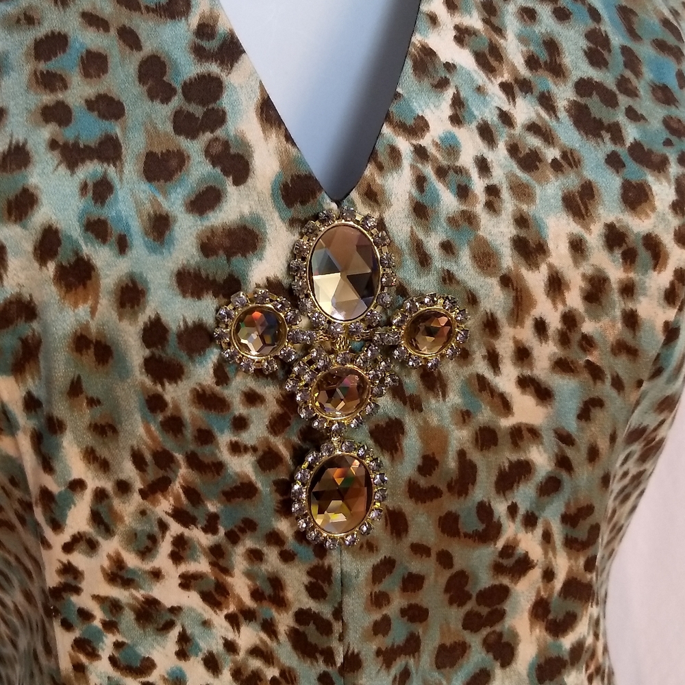 Curtsey Summer Halter-Neck Party Dress, Aqua/Brown/Cream Animal Print, Size 8 - Picture 2 of 15